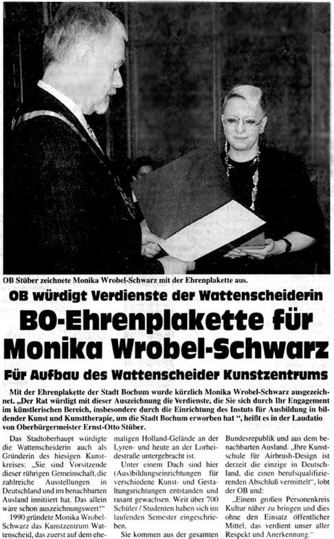 Die Ehrung der Stadt Bochum - Presseausschnitt der Westdeutschen Allgemeinen Zeitung (WAZ)